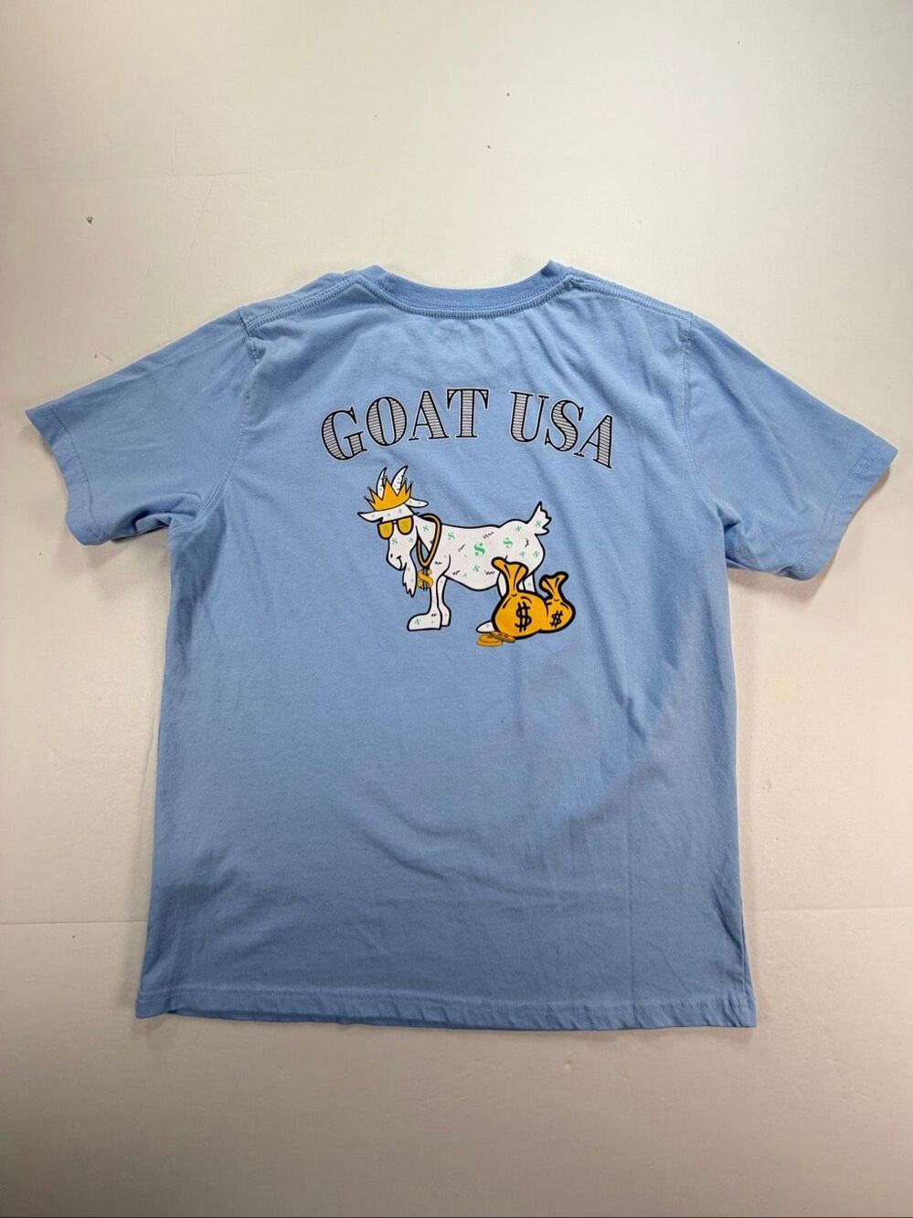 GOAT USA Cash Money Tee Boys Youth Large 10/12 Carolina Blue Graphic T-Shirt EUC